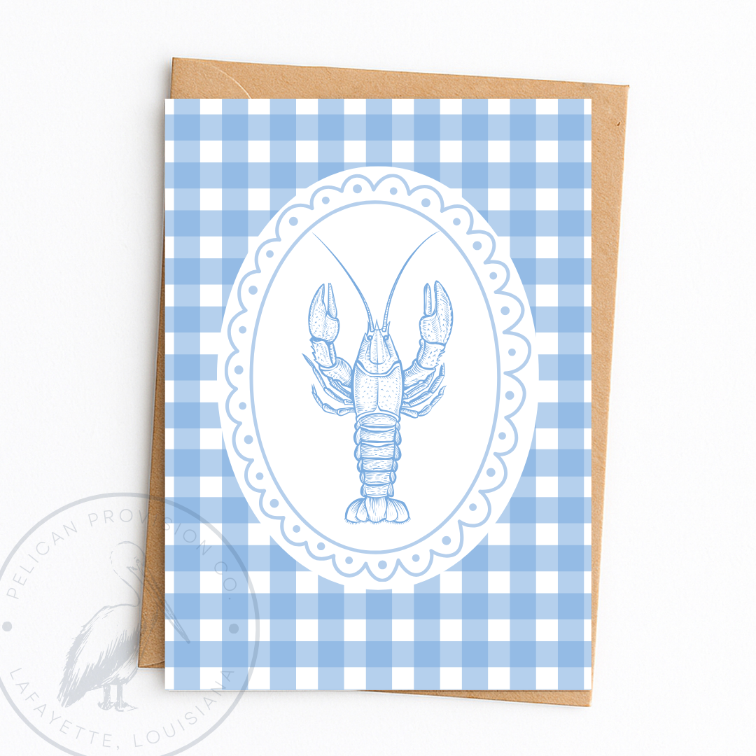Crawfish Gingham Greeting Card