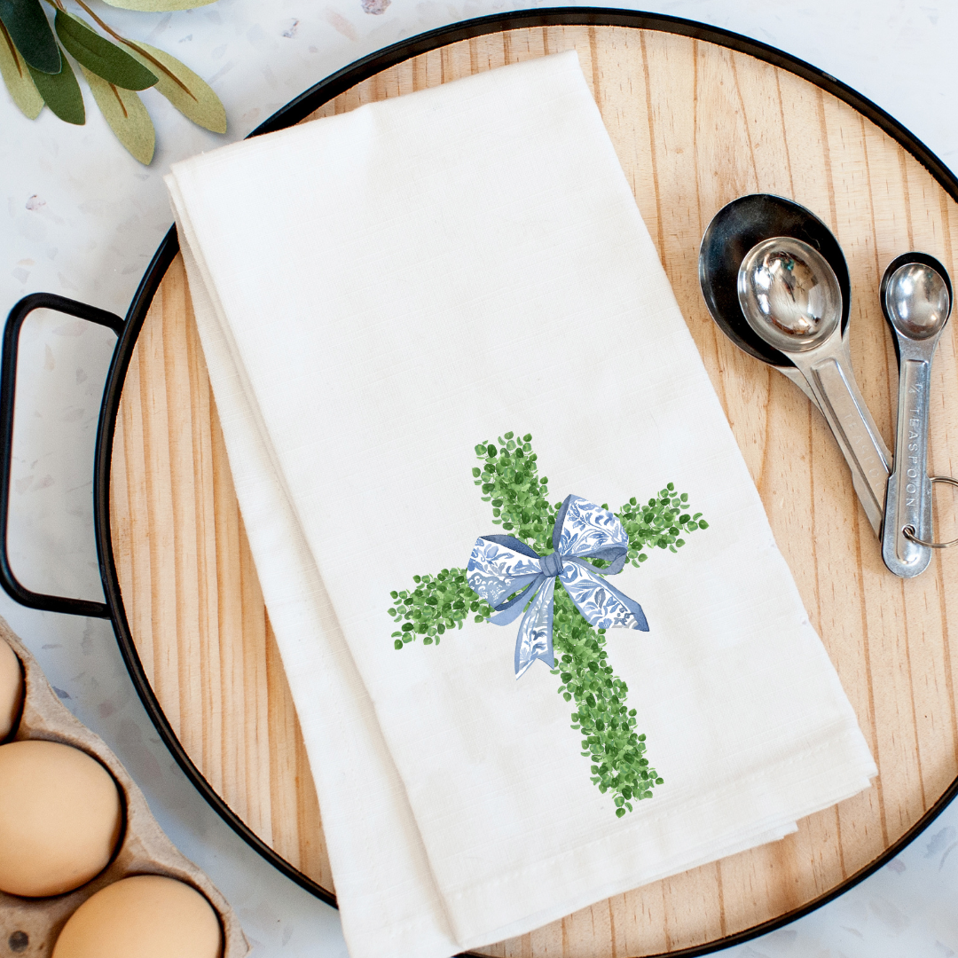 Spring Boxwood Cross Kitchen Towel