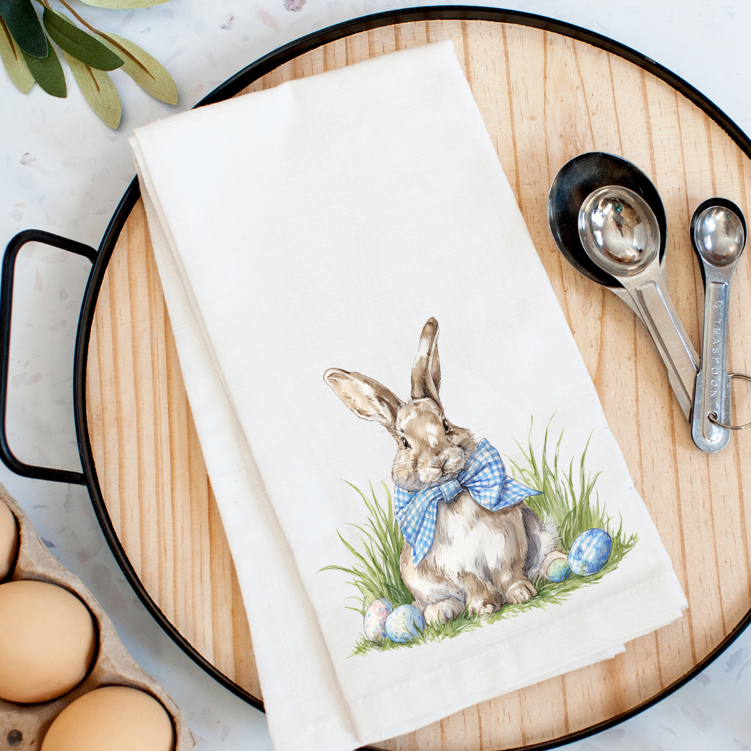 Blue Bow Bunny Kitchen Towel