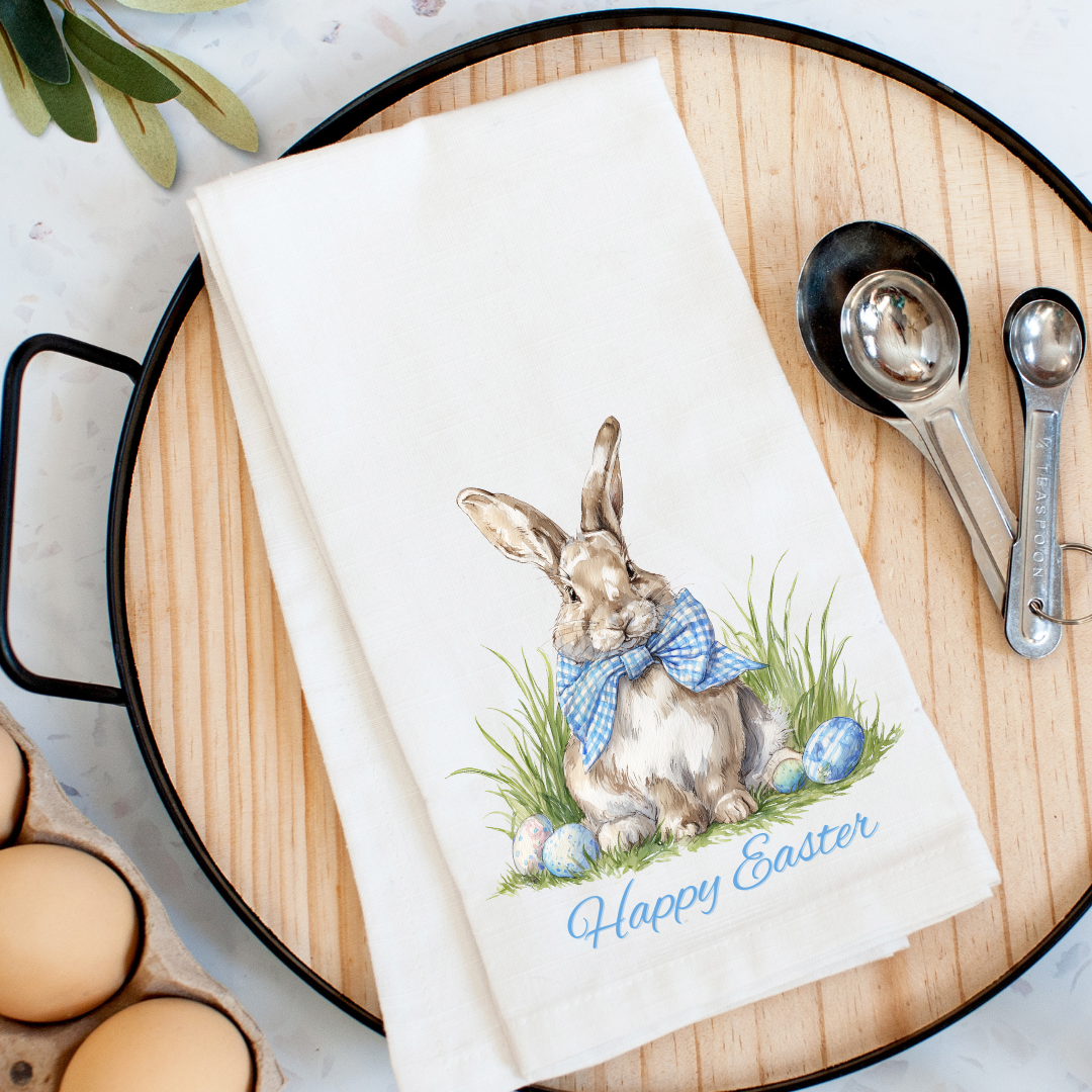 Blue Bow Bunny Easter Kitchen Towel