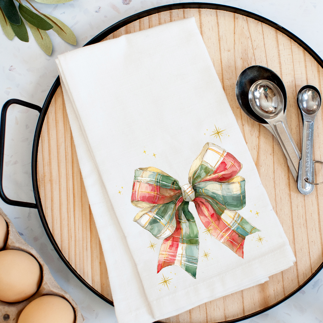 Christmas Plaid Bow Kitchen Towel