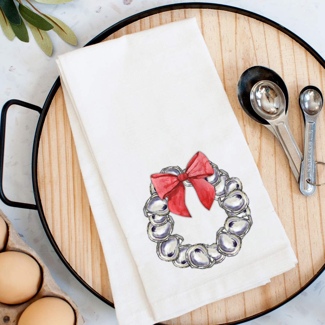 Oyster Wreath {Red} Kitchen Towel