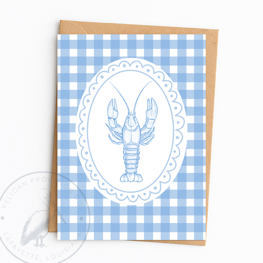 Crawfish Gingham Greeting Card