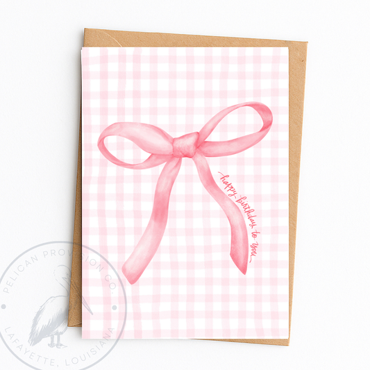 Bow Gingham Birthday Greeting Card