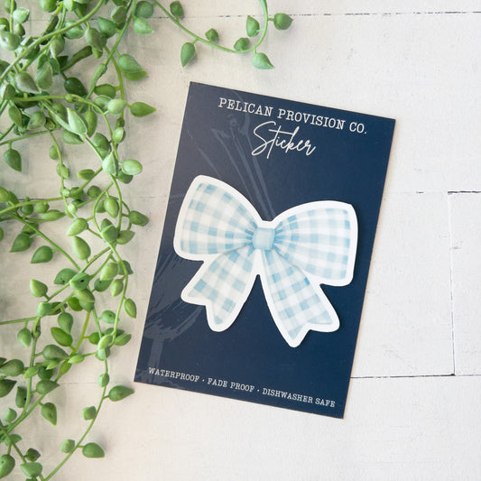 Blue Gingham Bow Sticker