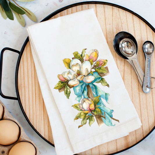 Magnolia Bloom Cross Kitchen Towel